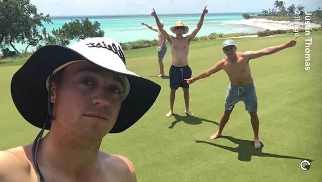 Spieth, Fowler, Thomas og Kaufman berir að ofan í golfi á Bahamas